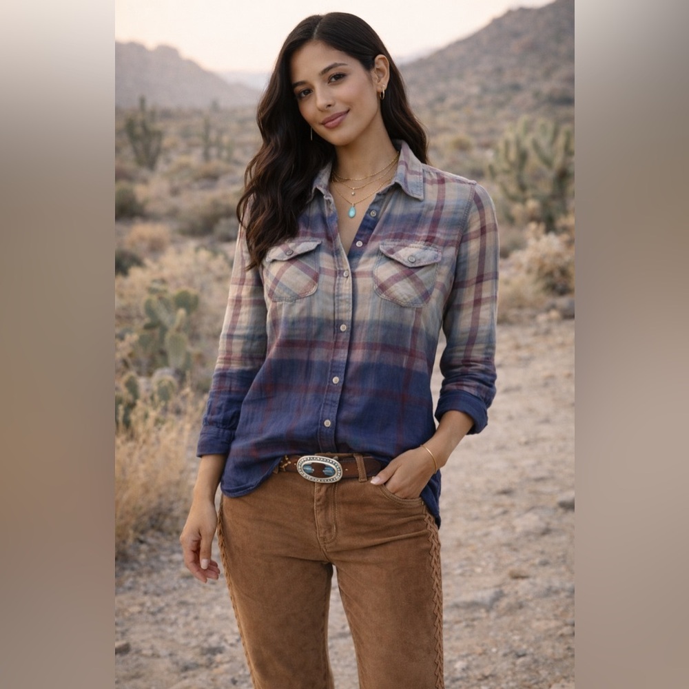 Eddie Bauer Womens Plaid Button Down Cotton Lightweight Western Workwear